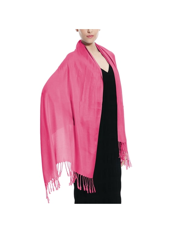 Women's Large Soft Silky Pashmina Shawl Wrap Coral Solid Plain Wedding Scarf