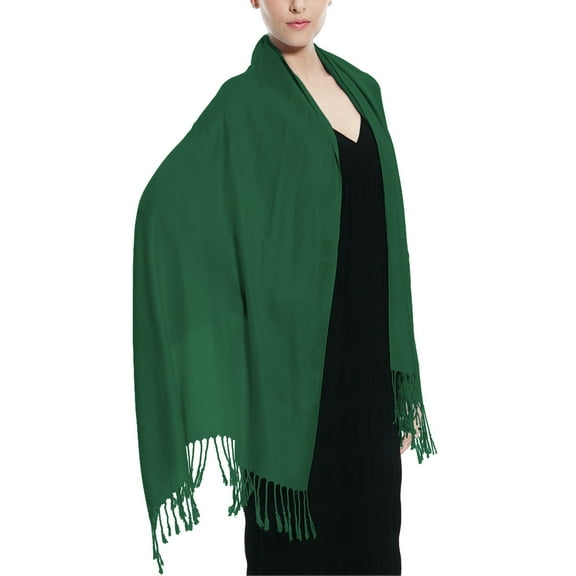 Glory Max Women's Large Soft Silky Pashmina Shawl Wrap Hunter Green Solid Plain Wedding Scarf