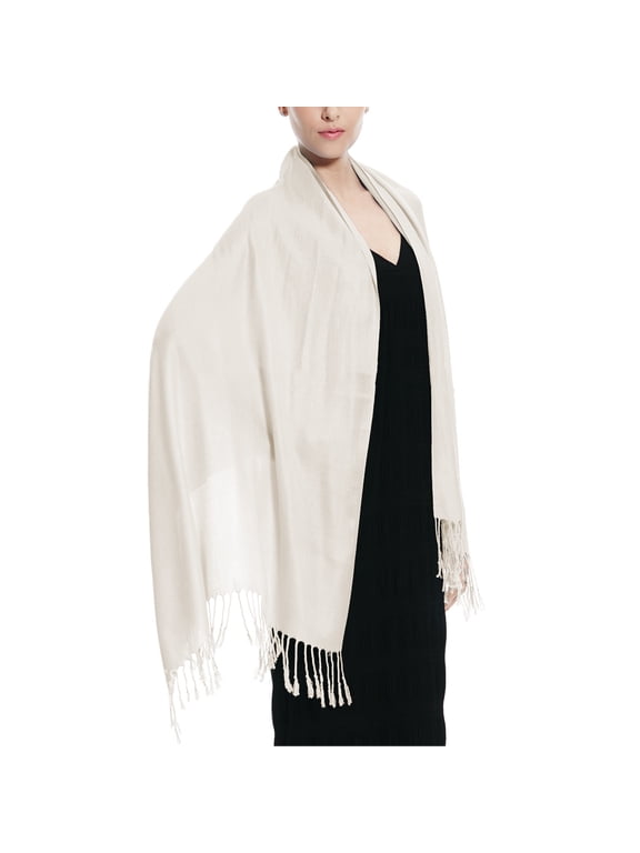 Women's Large Soft Silky Pashmina Shawl Wrap Ivory Solid Plain Wedding Scarf
