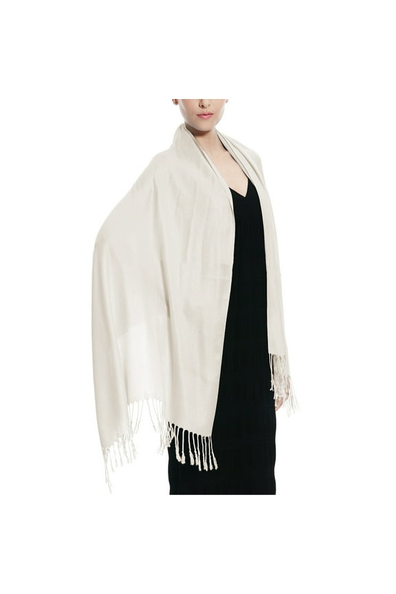 Glory Max Women's Large Soft Silky Pashmina Shawl Wrap Ivory Solid Plain Wedding Scarf
