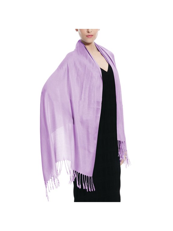 Women's Large Soft Silky Pashmina Shawl Wrap Lavender Solid Plain Wedding Scarf