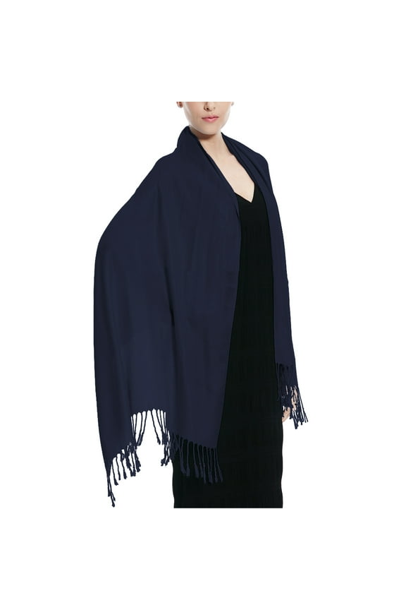 Glory Max Women's Large Soft Silky Pashmina Shawl Wrap Navy Solid Plain Wedding Scarf