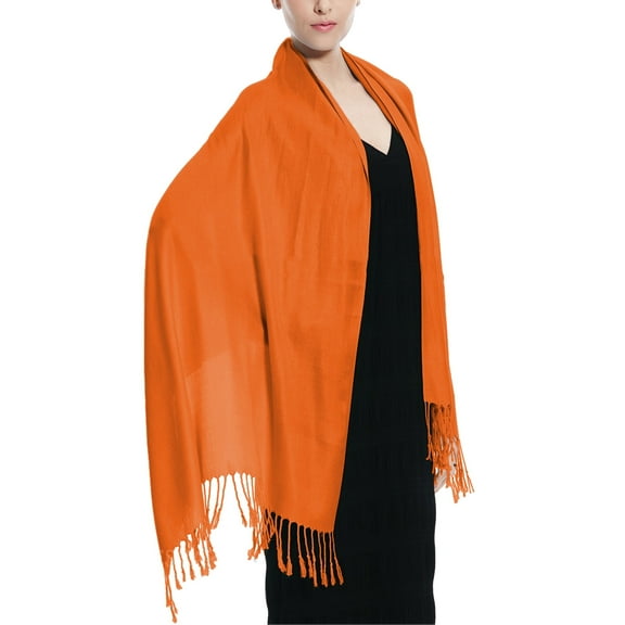 Glory Max Women's Large Soft Silky Pashmina Shawl Wrap Orange Solid Plain Wedding Scarf