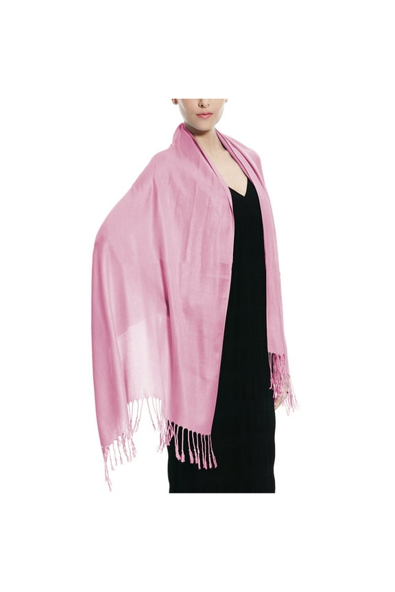 Glory Max Women's Large Soft Silky Pashmina Shawl Wrap Pink Solid Plain Wedding Scarf