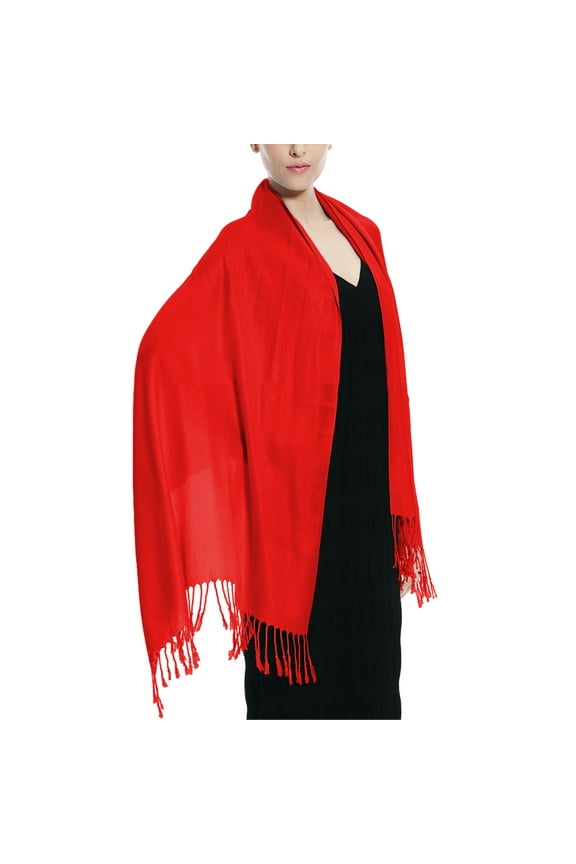 Glory Max Women's Large Soft Silky Pashmina Shawl Wrap Red Solid Plain Wedding Scarf