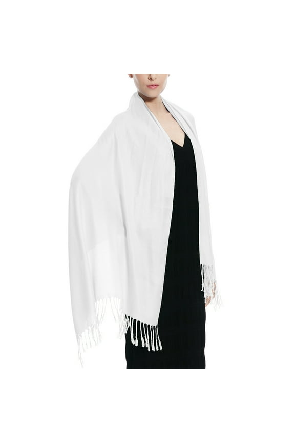 Glory Max Women's Large Soft Silky Pashmina Shawl Wrap White Solid Plain Wedding Scarf