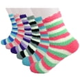 thumbnail image 1 of Glory Max Women's Soft Cozy Fuzzy Socks Non-Skid Striped Fluff Plush Home Slipper Socks - 12 Pairs, 1 of 6