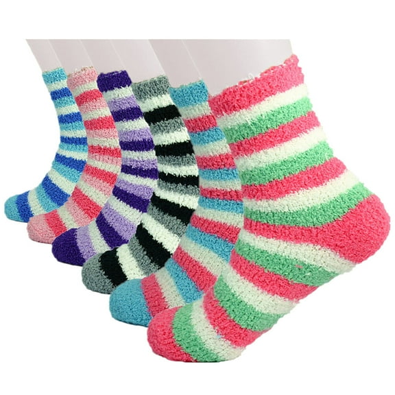Glory Max Women's Soft Cozy Fuzzy Socks Non-Skid Striped Fluff Plush Home Slipper Socks - 4 Pairs