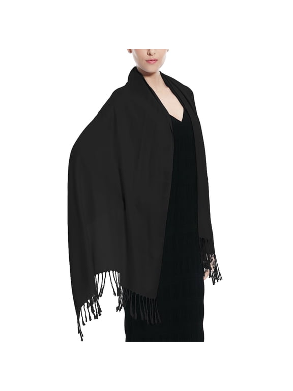 Women's Soft Silky Pashmina Shawl Wrap Scarf, Black