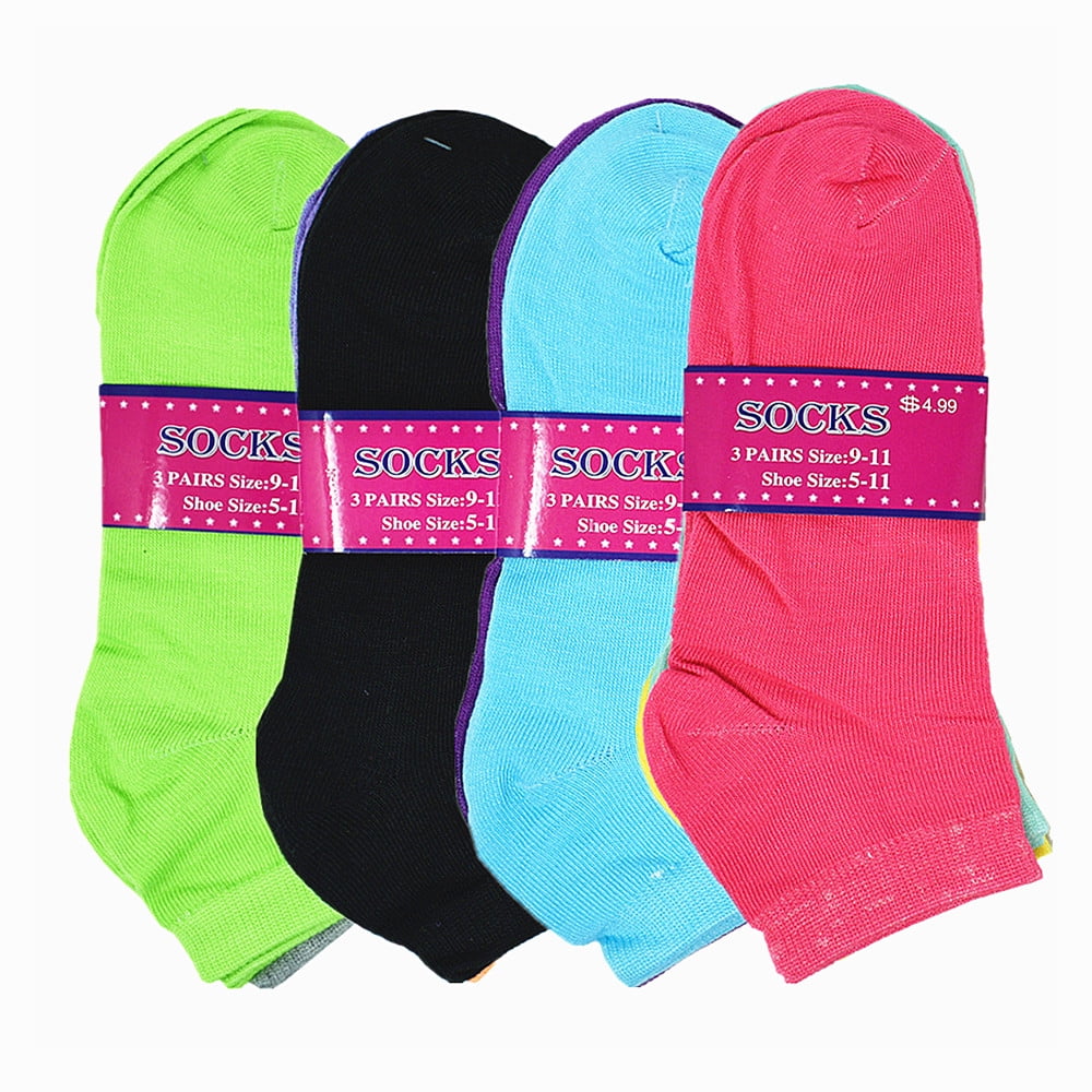 Glory Max Women's Solid Color Mix Cotton Ankle Socks Size 9-11 Assorted ...
