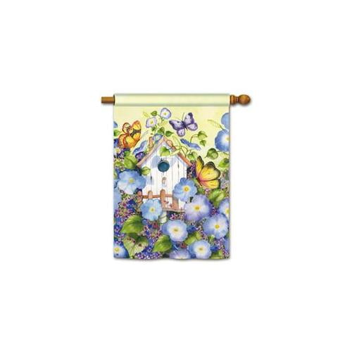 Glory Morning Butterfly House Flag Floral Birdhouse by Breeze Art 28" x 40"
