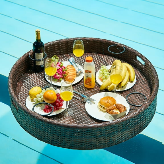 Glory Patio Large Round Serving Tray for Pool Floats, Sandbars, Spas, Parties