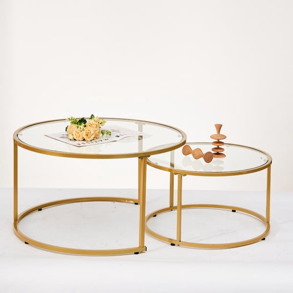 Glory Patio Modern Home Curved Steel Coffee Table with 1 Big and 1 Small, Gold