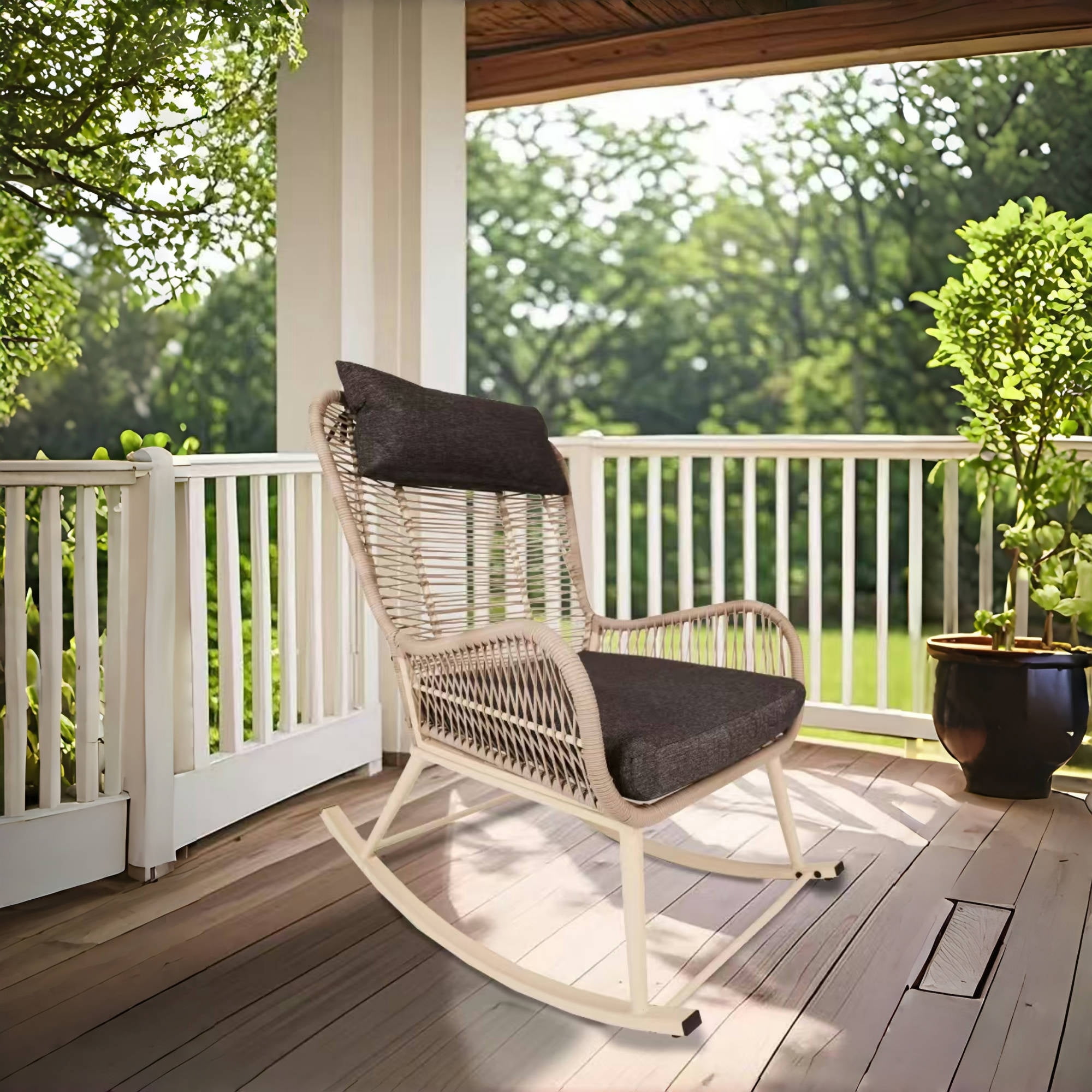 Glory Patio Modern Rocking Chair for Adults, Gray Steel with Removable ...