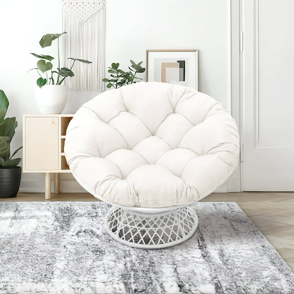 Glory Patio Papasan Swivel Chair with Padded Cushion, Beige (Set of 1)