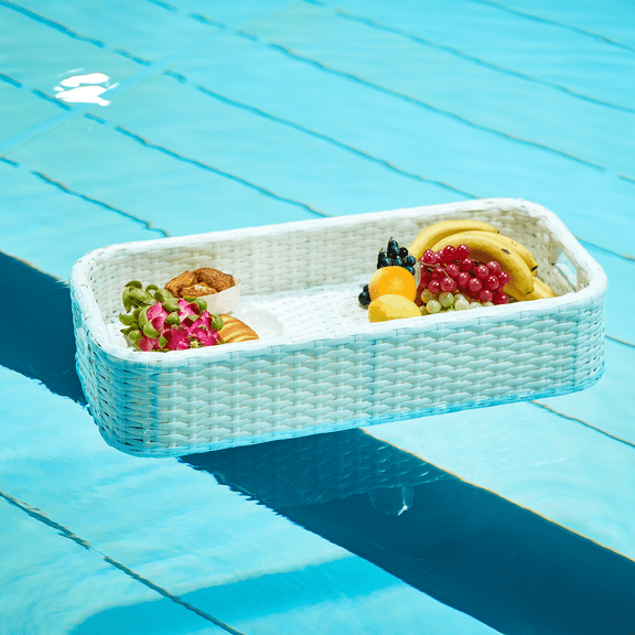 Glory Patio Rattan Woven Floating Serving Tray Table and Bar for Pool- Swimming Pool Floats for Adults, Spas, & Pool Serving Drinks, Floating