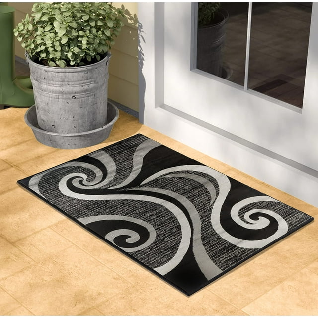 Glory Rugs Area Rug 2x3 Black Grey Door Mat Modern Swirls Carpet