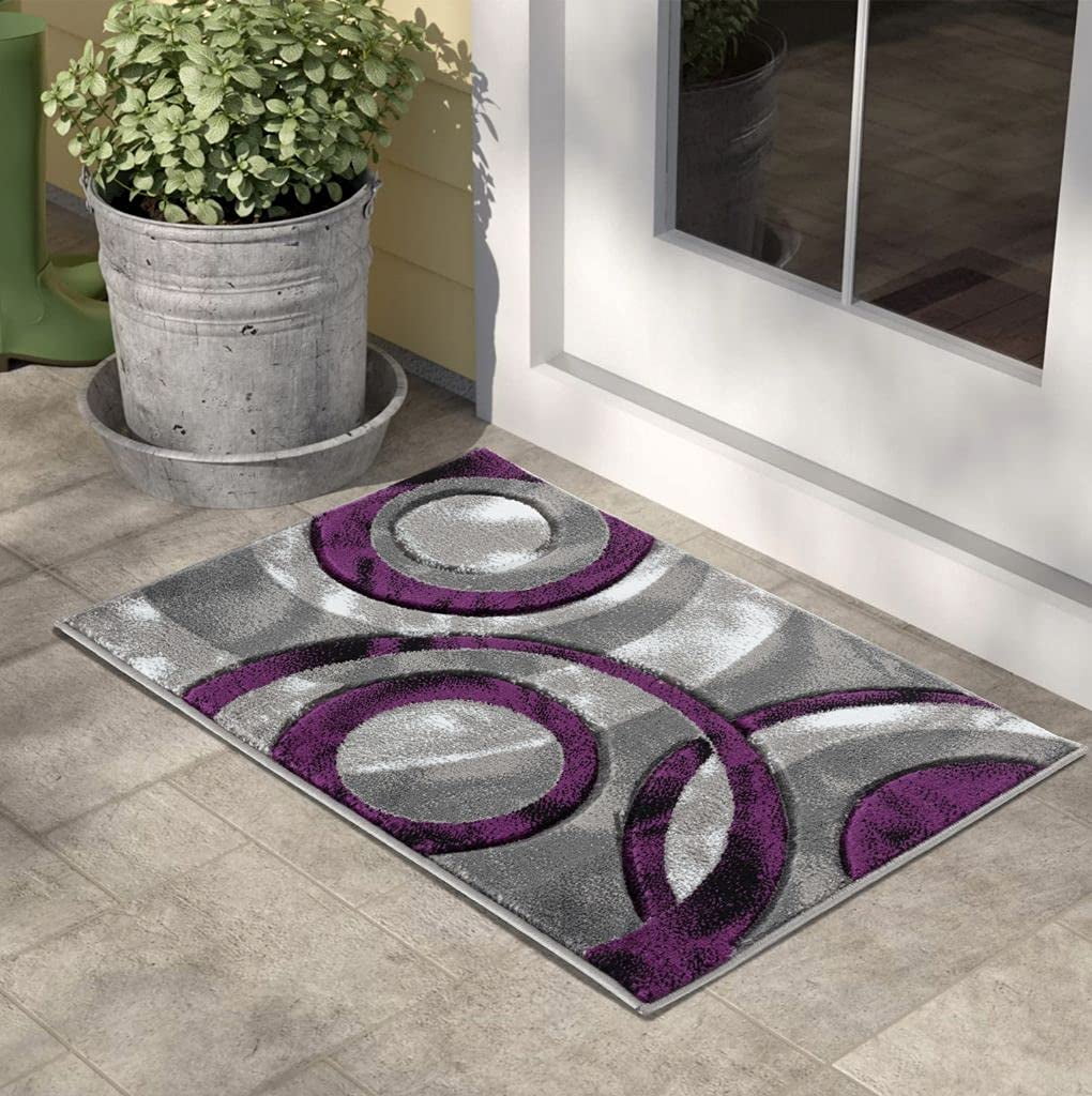 Glory Rugs Area Rug 2x3 Purple Door Mat Modern Circles Soft