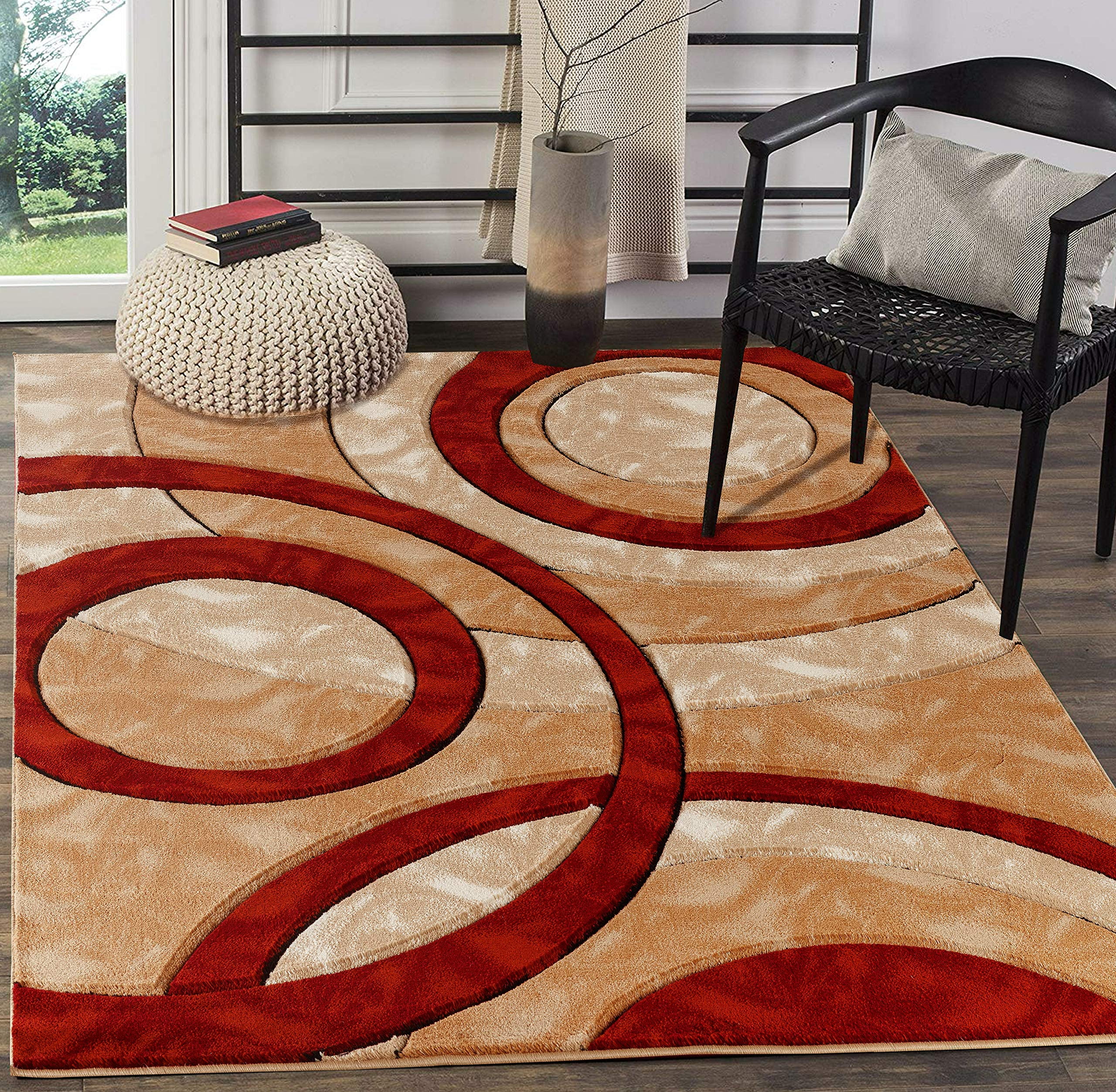 Modern Dark Red and Black Geometric 8' x 10' Area Rug