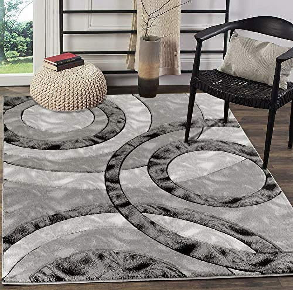 Glory Rugs Area Rug Modern 8x10 Grey Black Circles Geometry Soft Hand ...