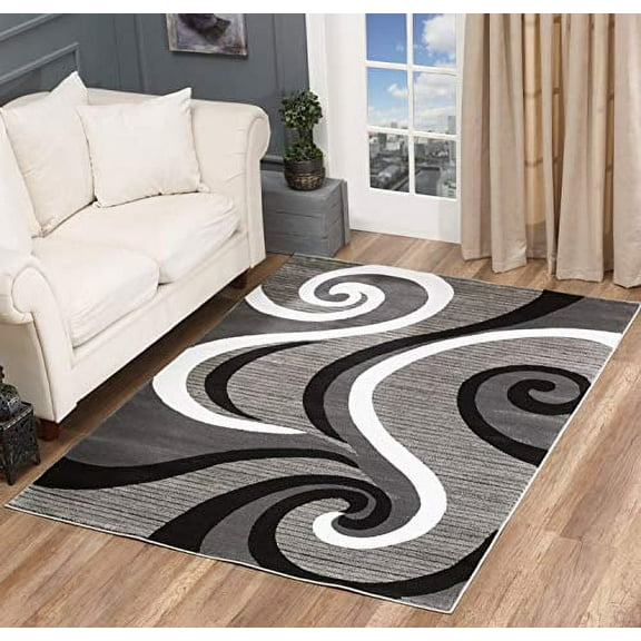 Glory Rugs Black Area Rug 8x10 Gray Modern Carpet Bedroom Living Room Contemporary Dining Accent Sevilla Collection 4817A (Grey Black)