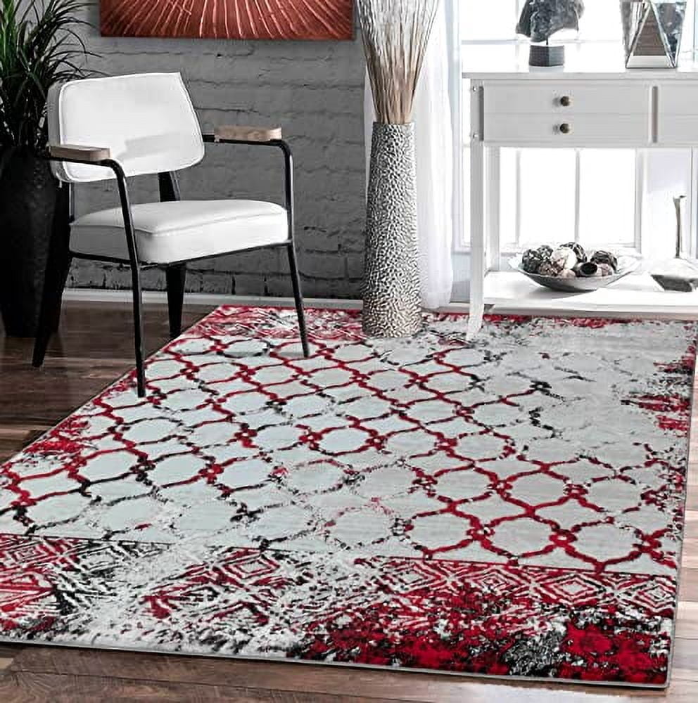 GLORY RUGS Modern Abstract Trellis Area Rug, Red Black, 8x10, Soft ...