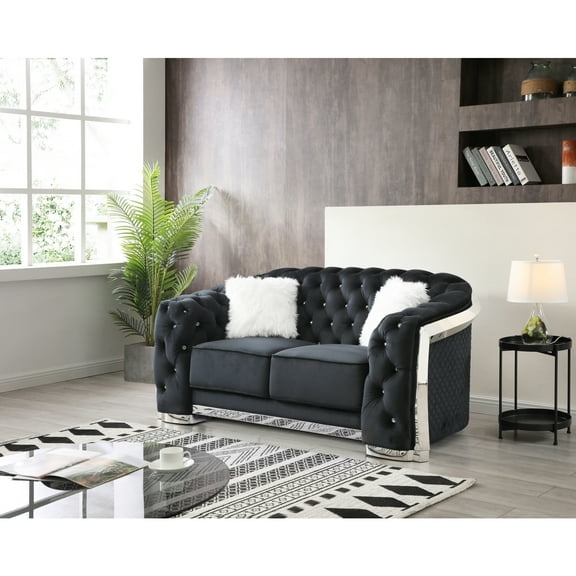 Glory Sapphire Black Velvet Loveseat With LED Accent Lighting