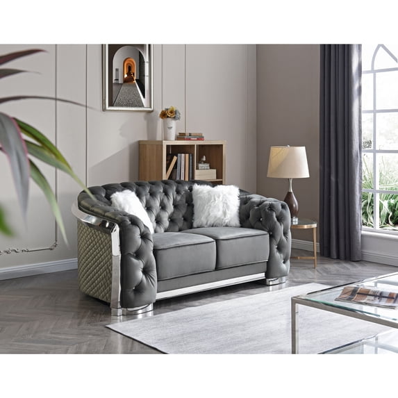 Glory Sapphire Gray Velvet Loveseat With LED Accent Lighting