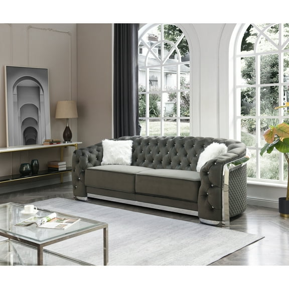 Glory Sapphire Gray Velvet Sofa With LED Accent Lighting