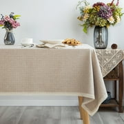 Glory Season Textured Tablecloth Linen Rustic Burlap Washable Solid Heavy Weight Lace Trim Rectangle Fabric Table Cloth,Table Cover for Kitchen Dinning Tabletop Decoration 55x86 in Beige