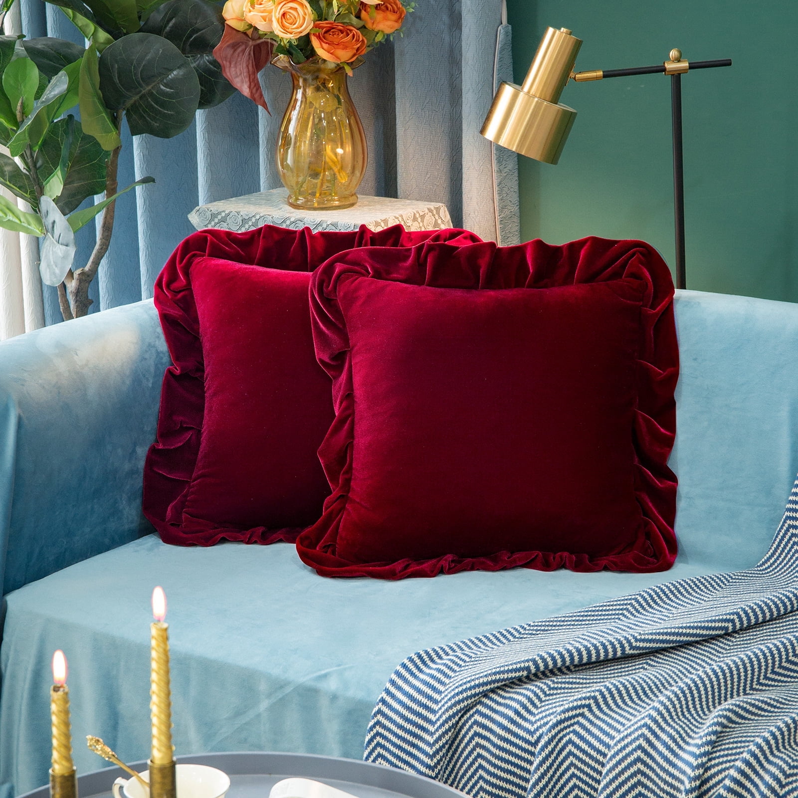 Glory Season Throw Pillow Cover Soft Decorative Square Cushion Case for Sofa Couch Pack of 2,18x18in,Ruby Red