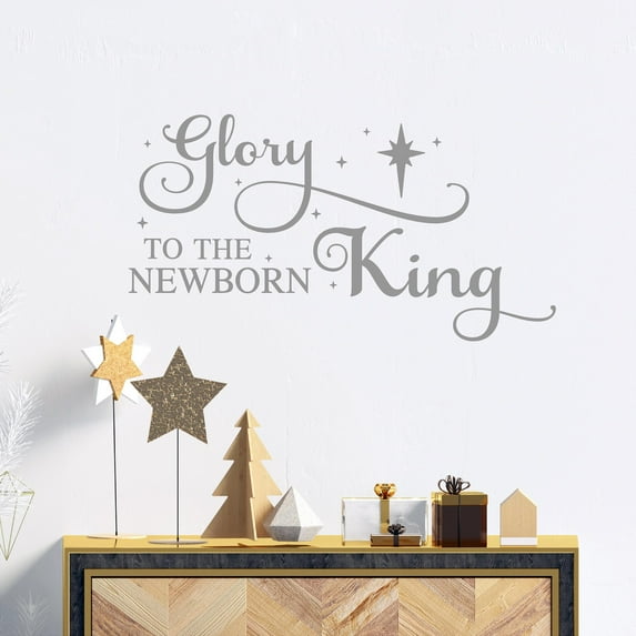 Glory To The Newborn King Christmas Vinyl Lettering Wall Decal Jesus Decor Christmas Decals - Size: 12"H x 22"L - Color: Metallic SIlver