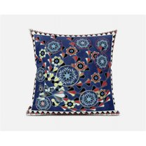 Glory of Flowers Peacock Indoor/Outdoor Pillow with Removable Cover in Deep Blue Red Off-White18x18