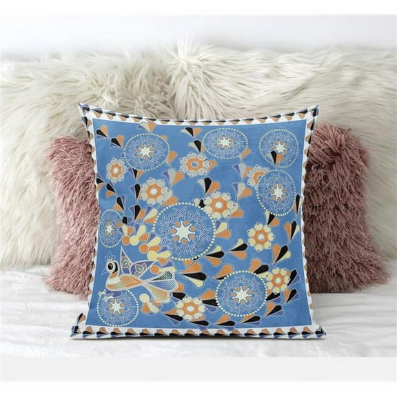 Glory of Flowers Peacock Throw Pillow with Removable Cover in Light Blue Pale Orange 20x20