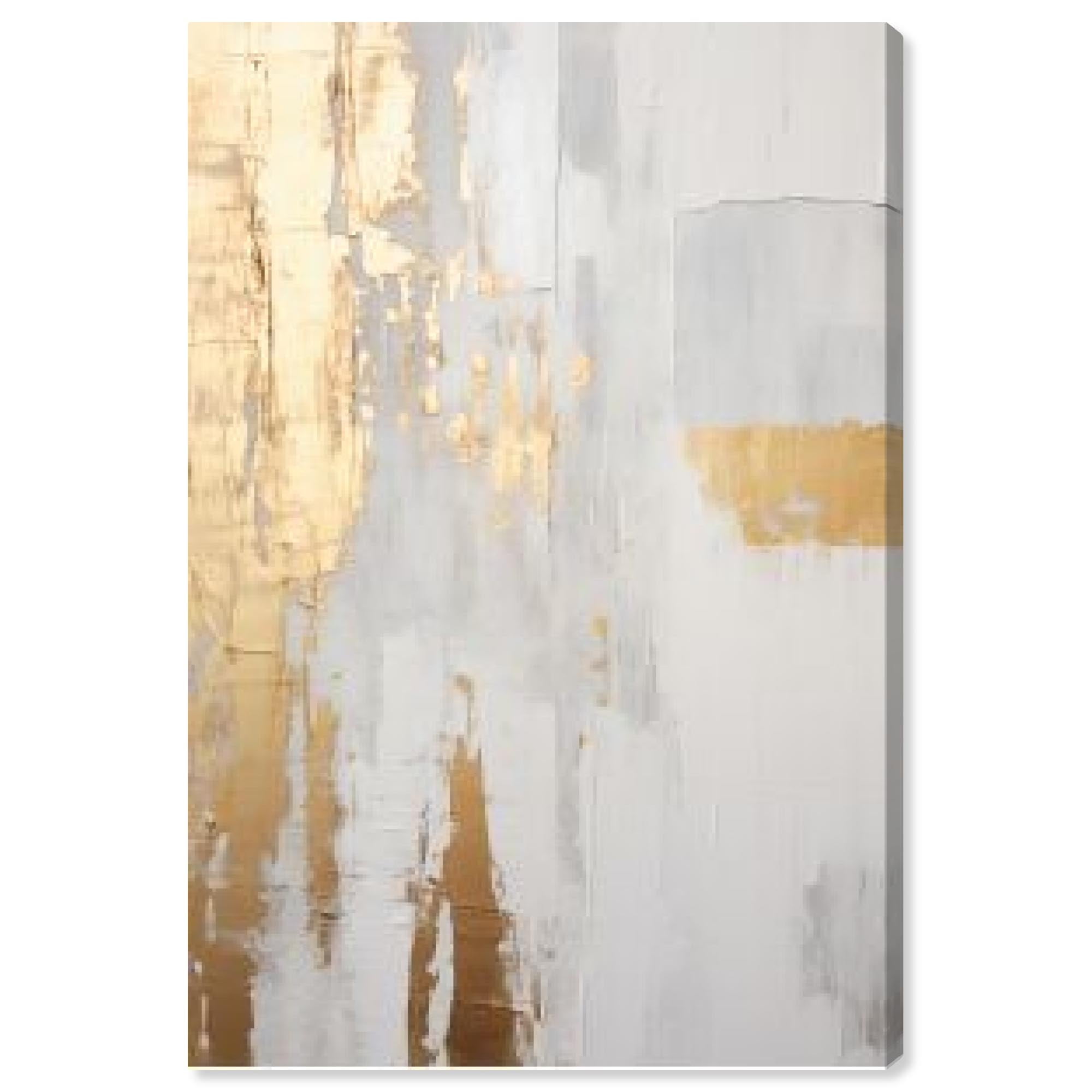 Elegant White and Gold Abstract Canvas Art, 36" x 24"