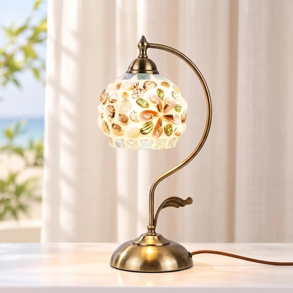 GloryAir Seashell Table Lamp, 16" Handcrafted LED Vintage Lamp for Bedroom