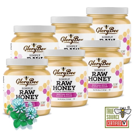 GloryBee, Raw USA White Clover Honey - 6/48 OZ Jars
