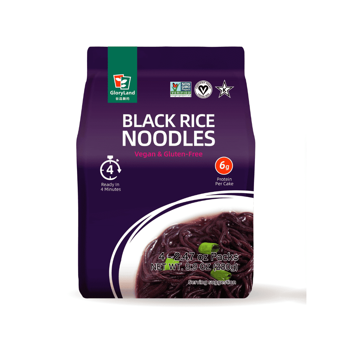GloryLand Black Rice Noodles (6 Bags) Gluten Free & Only Two Ingredients, No Additives