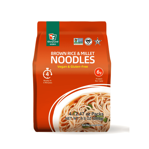 GloryLand Brown Rice and Millet Noodles (6 Bags) Gluten Free & Only Two Ingredients, No Additives