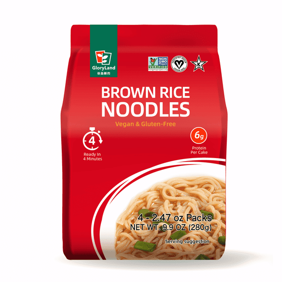 GloryLand Brown Rice Noodles (6 Bags) Gluten Free & Only One Ingredient, No Additives