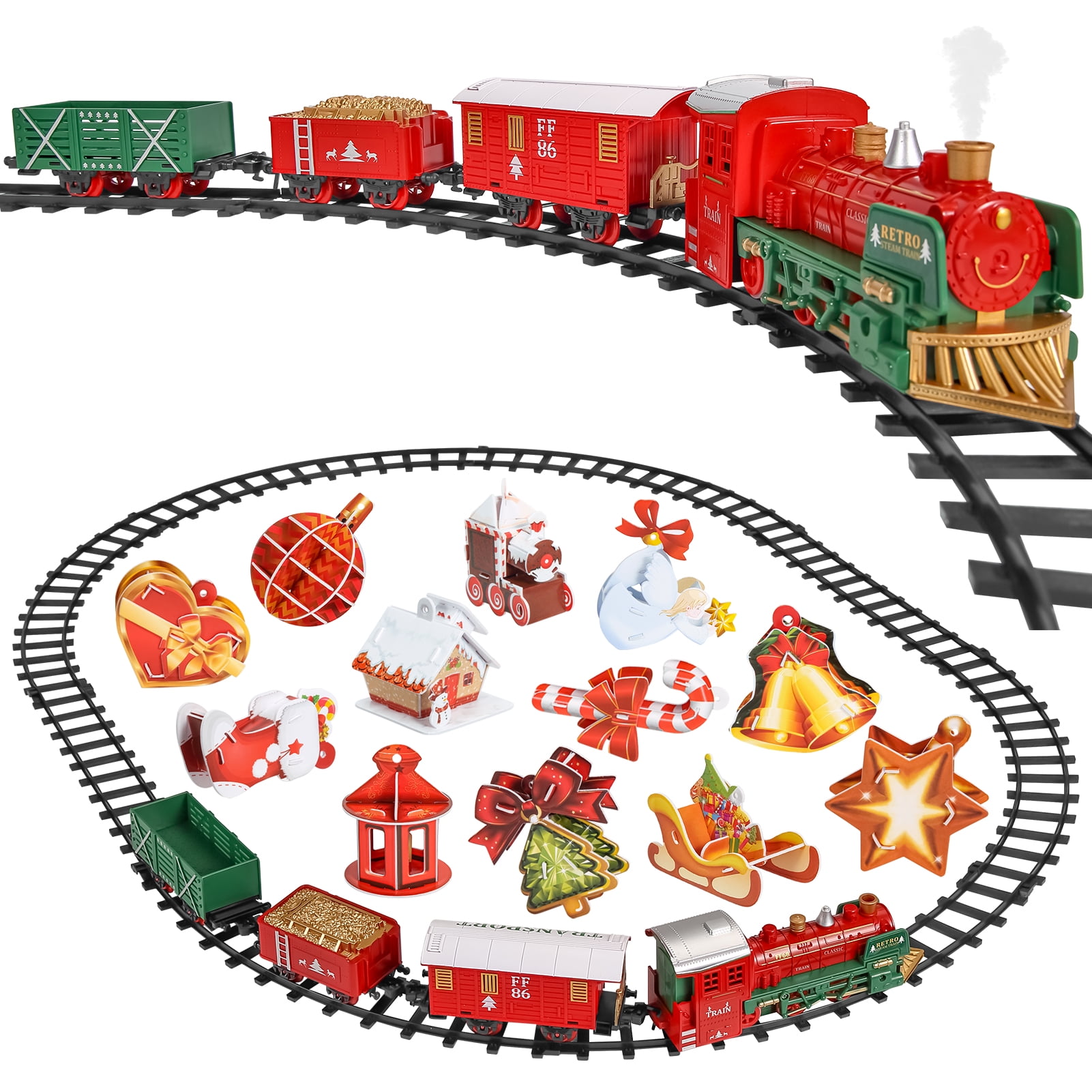 GlorySunshine Christmas Train Set for Around/Under The Tree with Smoke