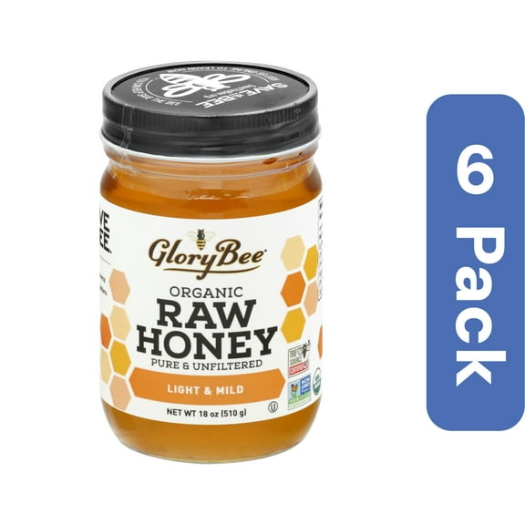Glorybee Raw Light Mild Organic Honey 18 oz (Pack Of 6)