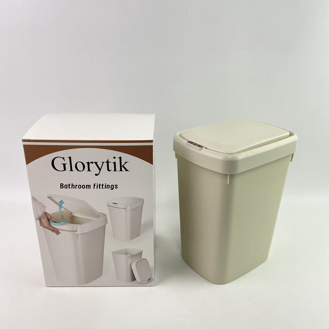 Glorytik Bathroom fittings ,Bathroom Trash Can with Lid, 10L/2.6 Gal Small Garbage Can with Press Top Lid, Slim Plastic Waste Basket for Toilet, Office, Bedroom (White)