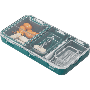 Glosen 3 in 1 Pill Organizer, Multifunctional Cutting and Grinding Medicine Box,Travel Small Pill Box ,Green