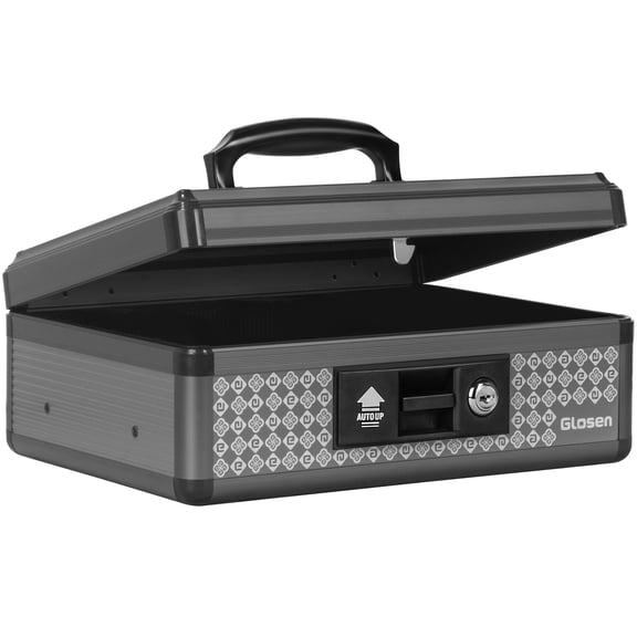 Glosen Cash Box with Lock, Money Box with Key Lock & Removable Coin Tray 11*8.3*5.3inch (Black) Medium