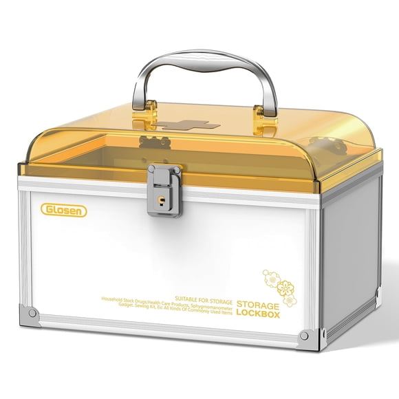 Glosen Orange Medicine Lock Box, 8.46 * 5.87 * 5.51 inch, Child Safe Key Lock, for Medication Storage, 1 pcs