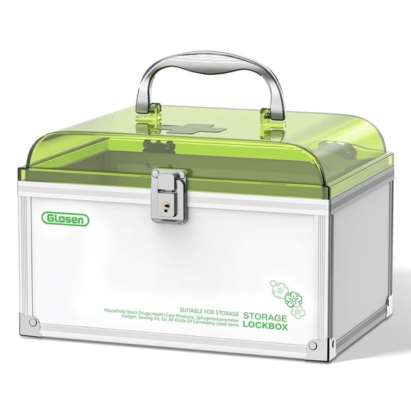 Glosen Aluminum Alloy Medicine Lock Box with Key, 8.5 Inches, Silver Portable Child Safety Lock