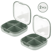 Glosen Pill Box,Travel Portable Pill Box Medicine Organizer, 4 Compartments Daily Medicine Vitamin Box, Fish Oil Box, Supplement Box (Grass Green) 2pcs