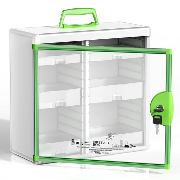 Glosen Locking Medicine Cabinet Wall Mounted and Portable Storage Container, 15.62" x 6.5" x 15.43" Medicine Lock Box Big Capacity Green