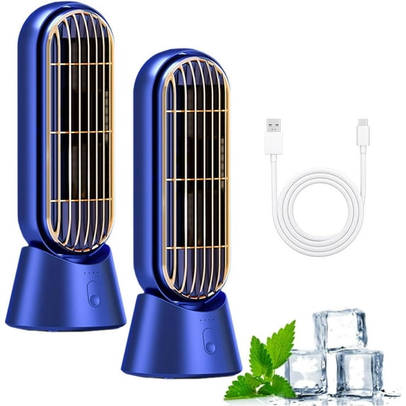 Glosrity Cooling Ace Air Conditioner, 3 Speeds Bladeless Silent Tower Fan, USB Charging Desktop Portable Cooling Ace Air Conditioner, Air Cooler Fan for Bedroom (Blue*2)